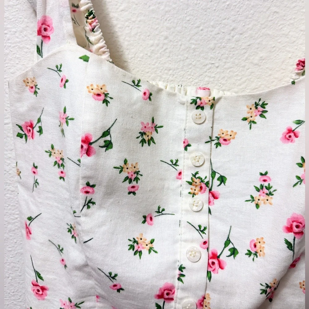 Joie Linen Floral Crop Top NWOT Smocked Pink Roses Cottagecore M